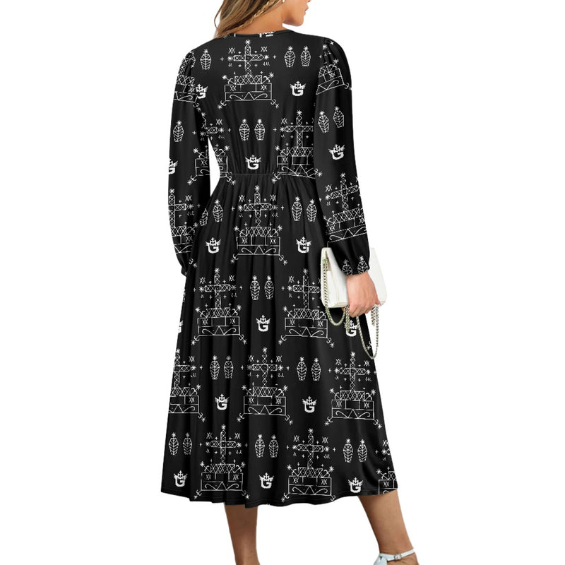 TMMG Haiti Voodoo Bawon Samedi Midi Dress | V-Neck Elegance