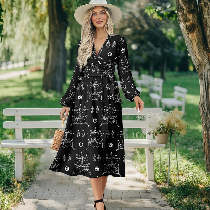 TMMG Haiti Voodoo Bawon Samedi Midi Dress | V-Neck Elegance