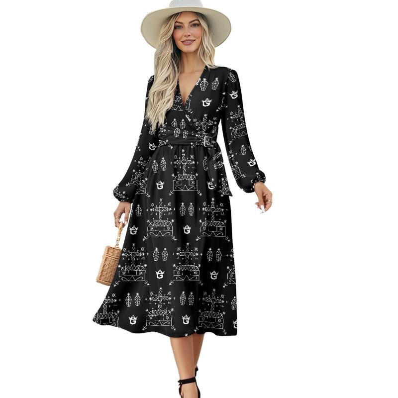 TMMG Haiti Voodoo Bawon Samedi Midi Dress | V-Neck Elegance
