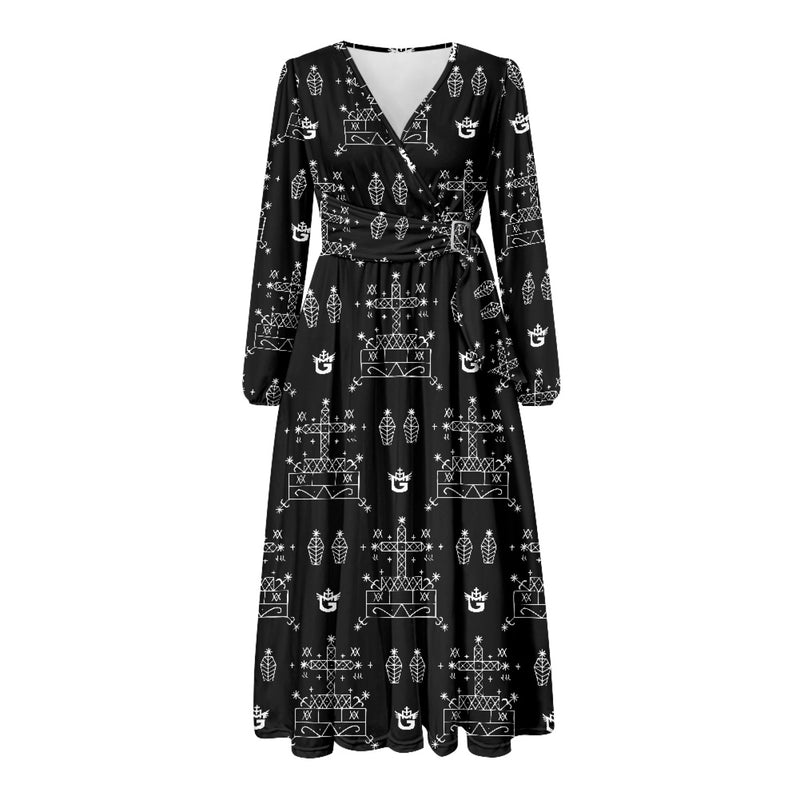 TMMG Haiti Voodoo Bawon Samedi Midi Dress | V-Neck Elegance