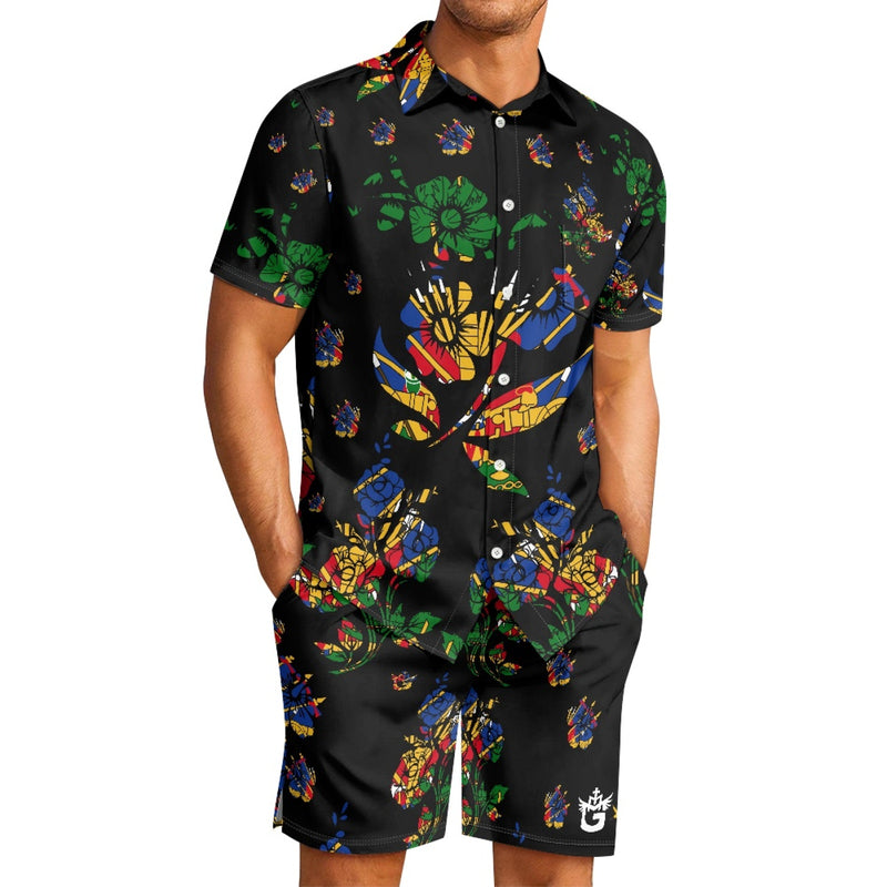 TMMG HAITI BLACK HAITIAN FLAG CHOUBLAK HIBISCUS FLOWER CABANA SET