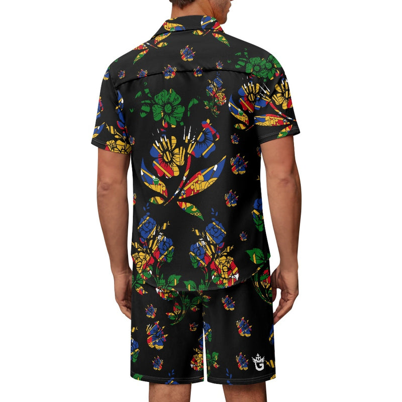 TMMG HAITI BLACK HAITIAN FLAG CHOUBLAK HIBISCUS FLOWER CABANA SET