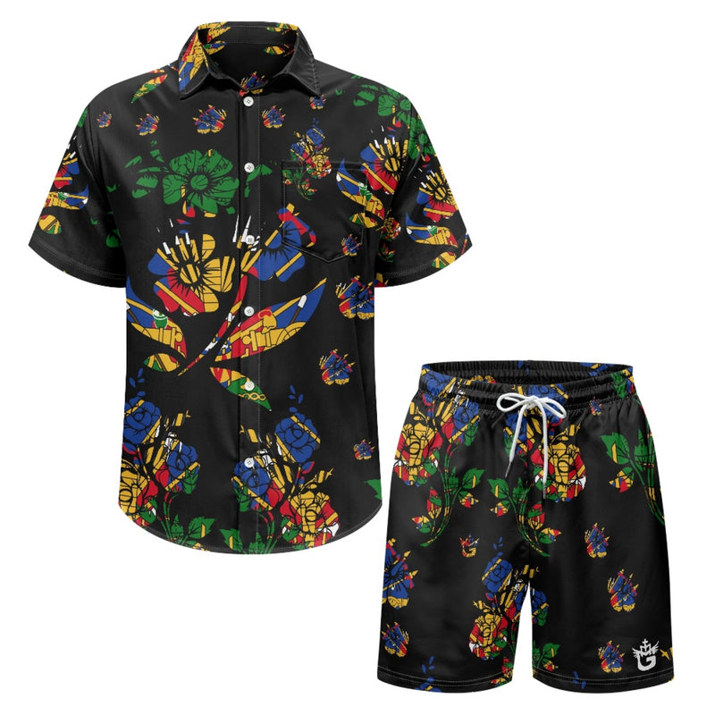 TMMG HAITI BLACK HAITIAN FLAG CHOUBLAK HIBISCUS FLOWER CABANA SET