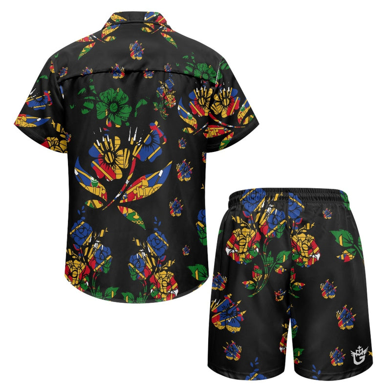 TMMG HAITI BLACK HAITIAN FLAG CHOUBLAK HIBISCUS FLOWER CABANA SET