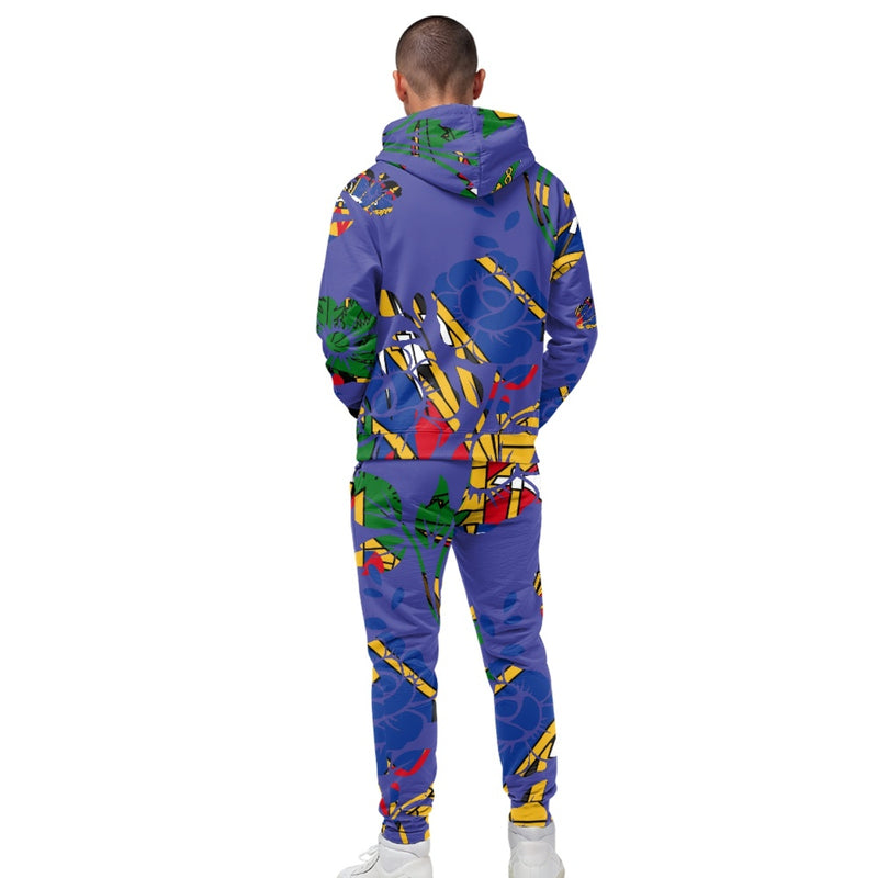 TMMG HAITI BLUE HAITIAN FLAG CHOUBLAK FLOWER HOODIE AND JOGGERS SET