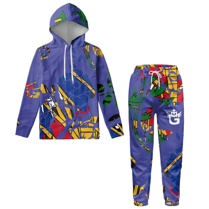 TMMG HAITI BLUE HAITIAN FLAG CHOUBLAK FLOWER HOODIE AND JOGGERS SET