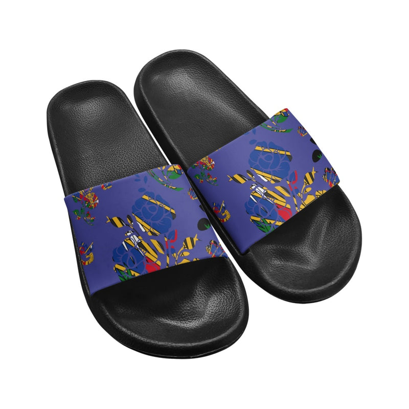 TMMG HAITI BLUE HAITIAN FLAG CHOUBLAK HIBISCUS FLOWER ADULT SANDALS