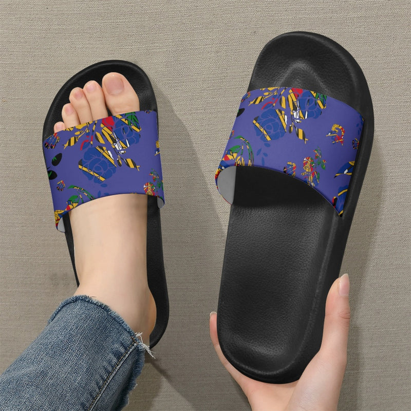TMMG HAITI BLUE HAITIAN FLAG CHOUBLAK HIBISCUS FLOWER ADULT SANDALS