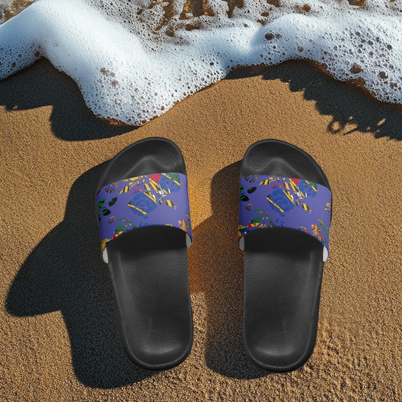 TMMG HAITI BLUE HAITIAN FLAG CHOUBLAK HIBISCUS FLOWER ADULT SANDALS