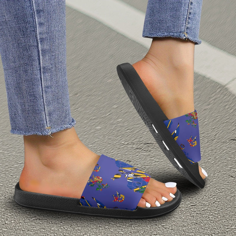 TMMG HAITI BLUE HAITIAN FLAG CHOUBLAK HIBISCUS FLOWER ADULT SANDALS