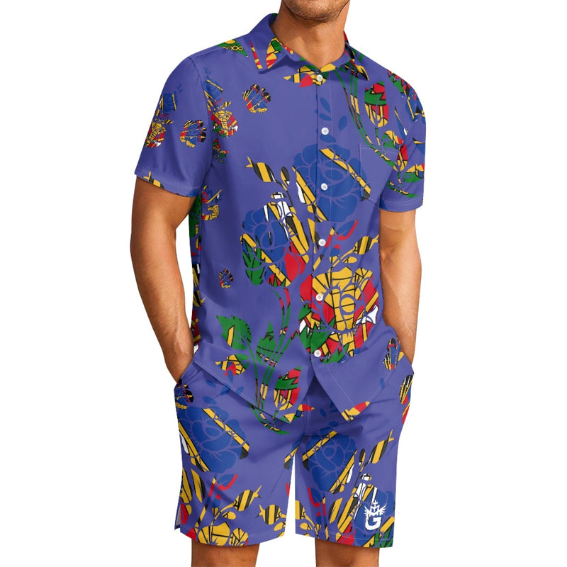 TMMG HAITI BLUE HAITIAN FLAG HAITI NATIONAL FLOWER CHOUBLAK HIBISCUS FLOWER CABANA SET