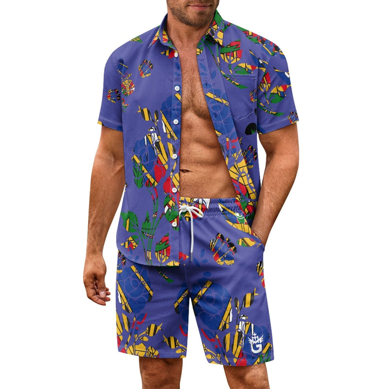 TMMG HAITI BLUE HAITIAN FLAG HAITI NATIONAL FLOWER CHOUBLAK HIBISCUS FLOWER CABANA SET