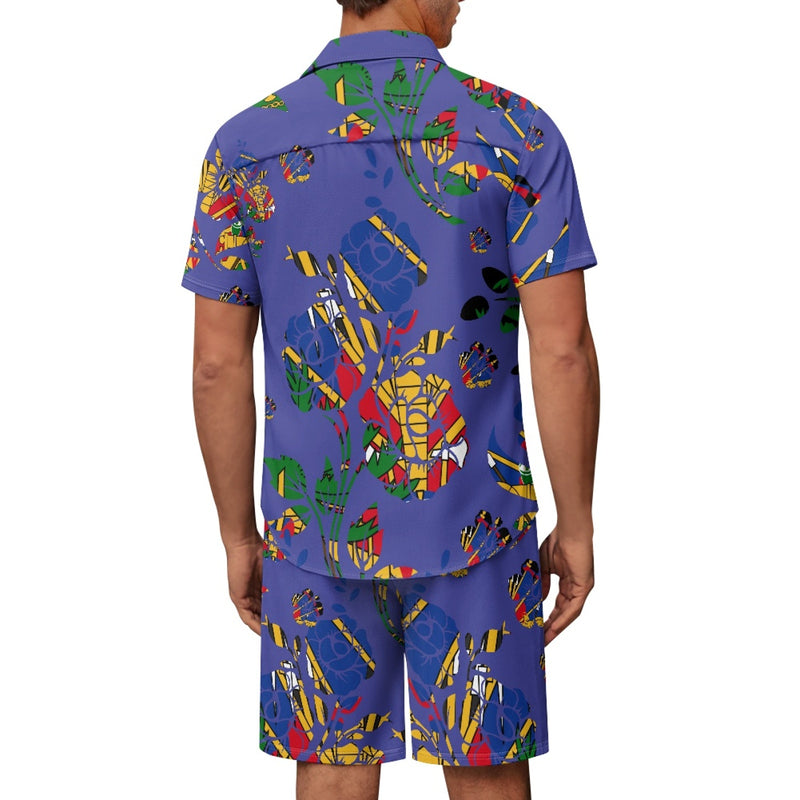 TMMG HAITI BLUE HAITIAN FLAG HAITI NATIONAL FLOWER CHOUBLAK HIBISCUS FLOWER CABANA SET