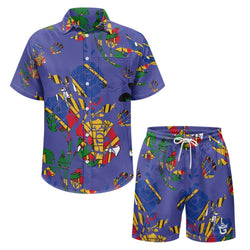 TMMG HAITI BLUE HAITIAN FLAG HAITI NATIONAL FLOWER CHOUBLAK HIBISCUS FLOWER CABANA SET