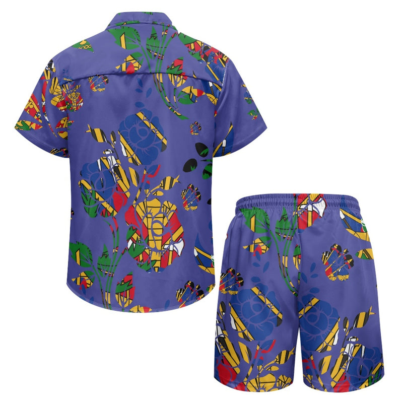 TMMG HAITI BLUE HAITIAN FLAG HAITI NATIONAL FLOWER CHOUBLAK HIBISCUS FLOWER CABANA SET