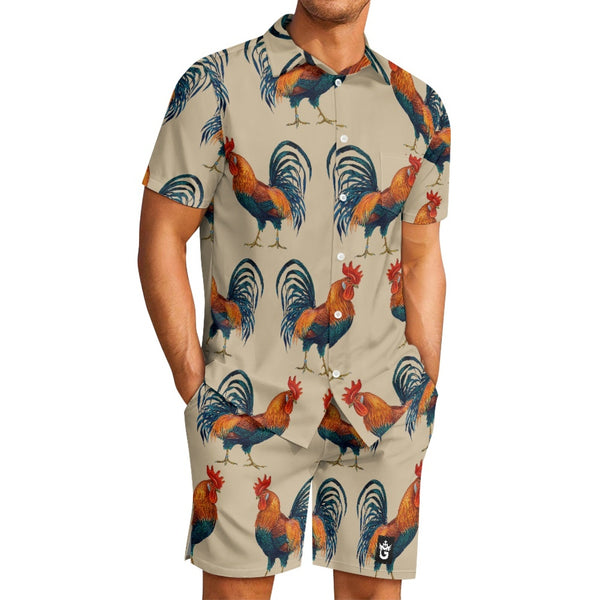 TMMG HAITI COQ KALITE CABANA SET featuring vibrant rooster designs on a lightweight, comfortable outfit.