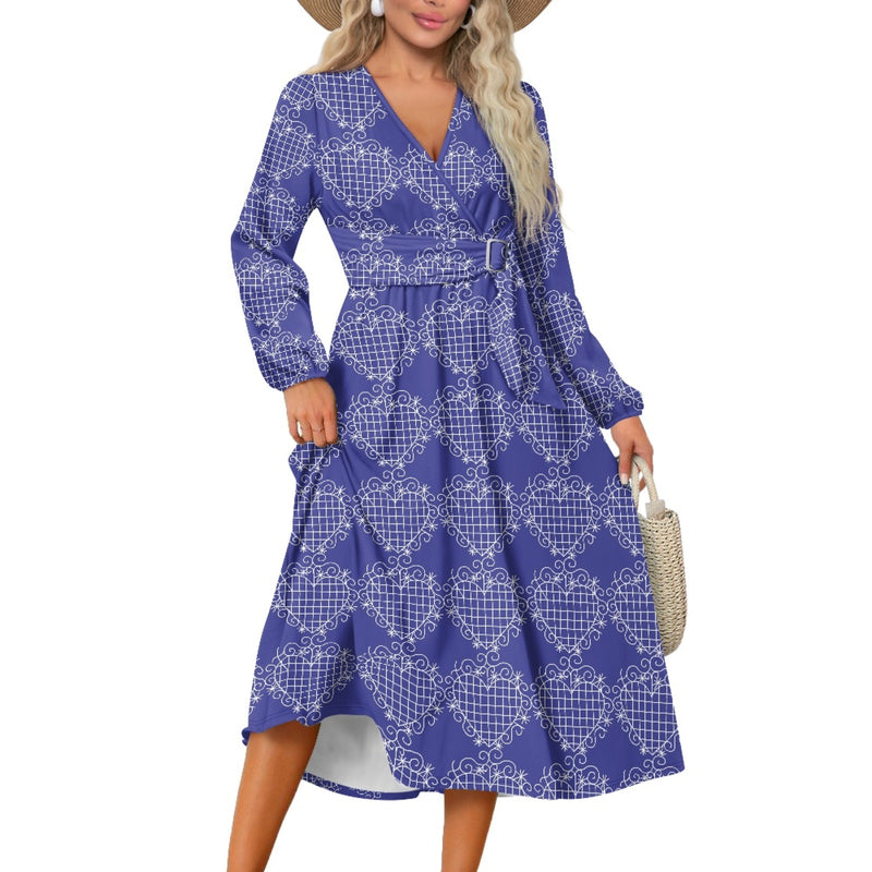 TMMG HAITI VOODOO EZILI DANTOR V Neck Long Sleeve Tie Waist Midi Dress