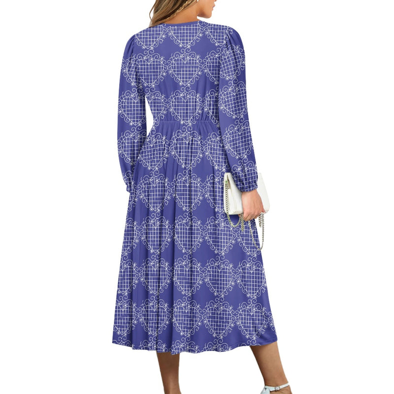 TMMG HAITI VOODOO EZILI DANTOR V Neck Long Sleeve Tie Waist Midi Dress