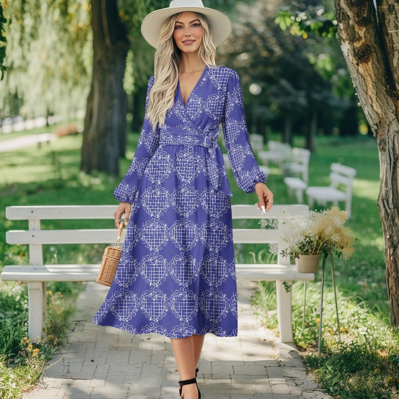 TMMG HAITI VOODOO EZILI DANTOR V Neck Long Sleeve Tie Waist Midi Dress