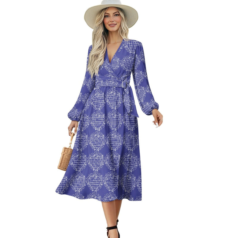TMMG HAITI VOODOO EZILI DANTOR V Neck Long Sleeve Tie Waist Midi Dress