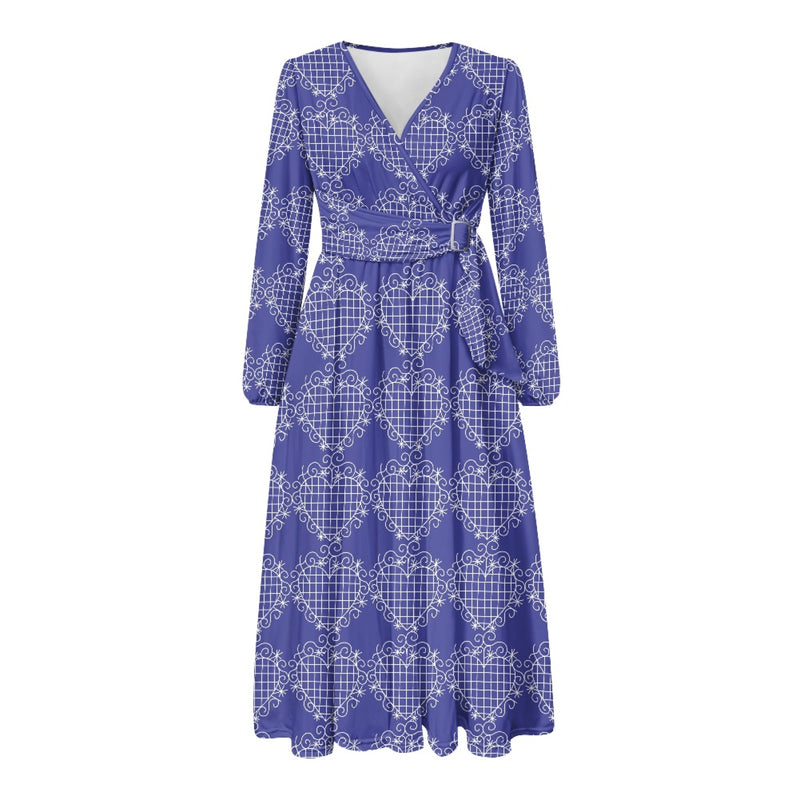 TMMG HAITI VOODOO EZILI DANTOR V Neck Long Sleeve Tie Waist Midi Dress