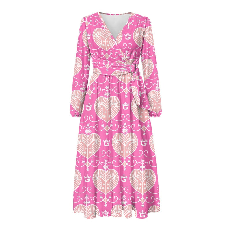 TMMG HAITI VOODOO EZILI FREDA V Neck Long Sleeve Tie Waist Midi Dress