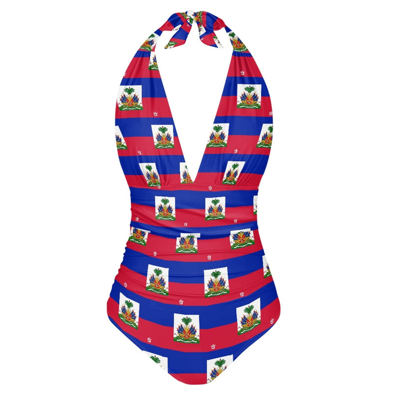 TMMG HAITI FLAG PLAID ALL OVER PRINT HIGH CUT ONE PIECE SWIMSUIT