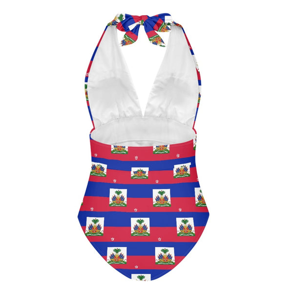 TMMG HAITI FLAG PLAID ALL OVER PRINT HIGH CUT ONE PIECE SWIMSUIT