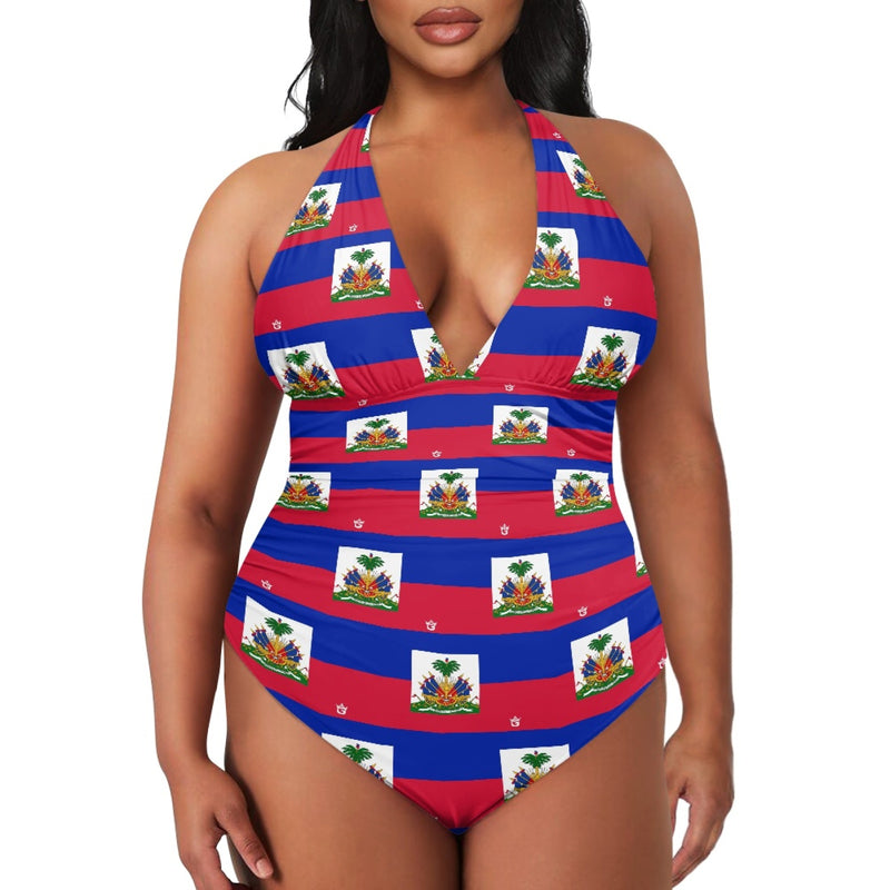 TMMG HAITI FLAG PLAID ALL OVER PRINT HIGH CUT ONE PIECE SWIMSUIT