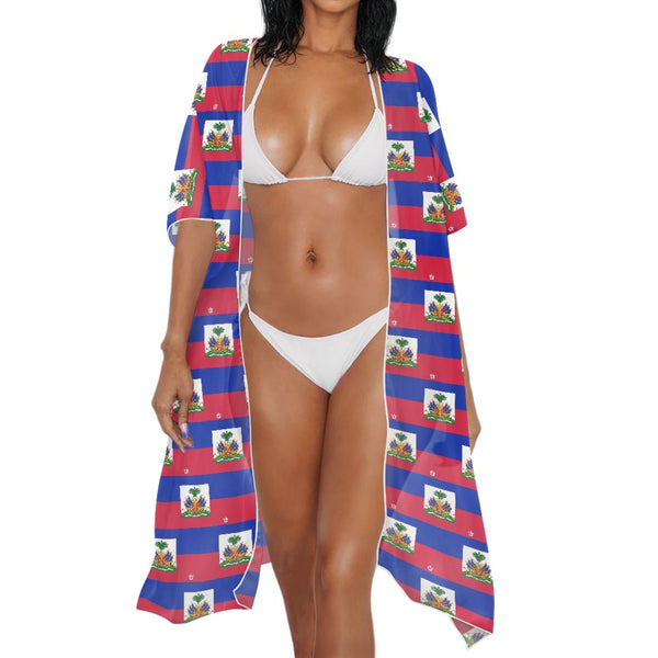TMMG HAITI FLAG PLAID BEACH COVER UP
