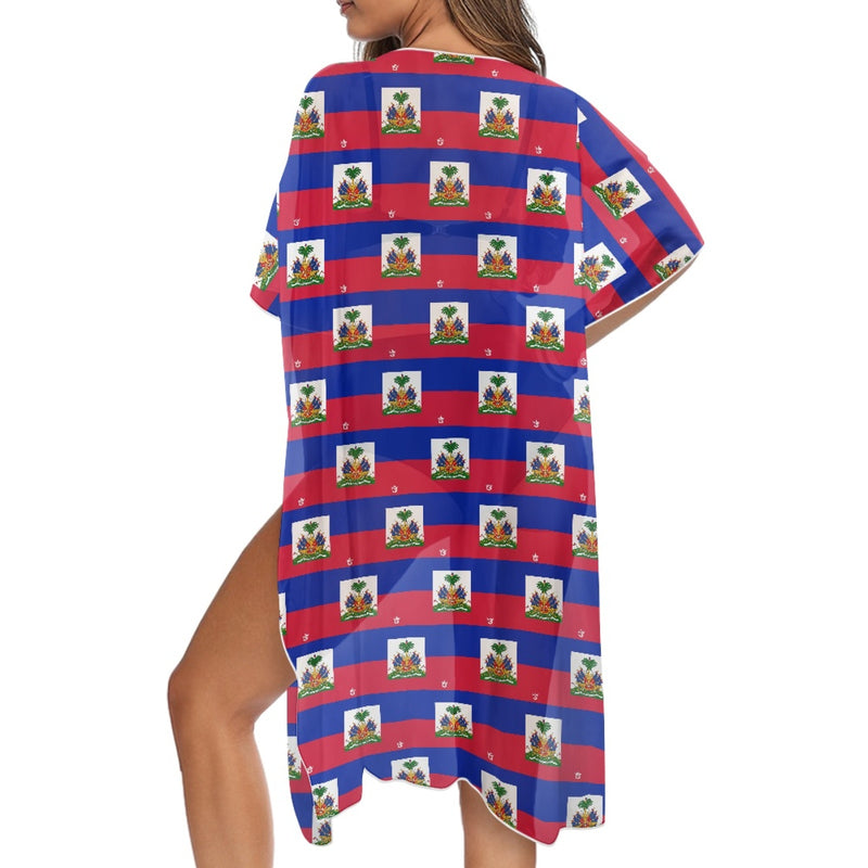 TMMG HAITI FLAG PLAID BEACH COVER UP