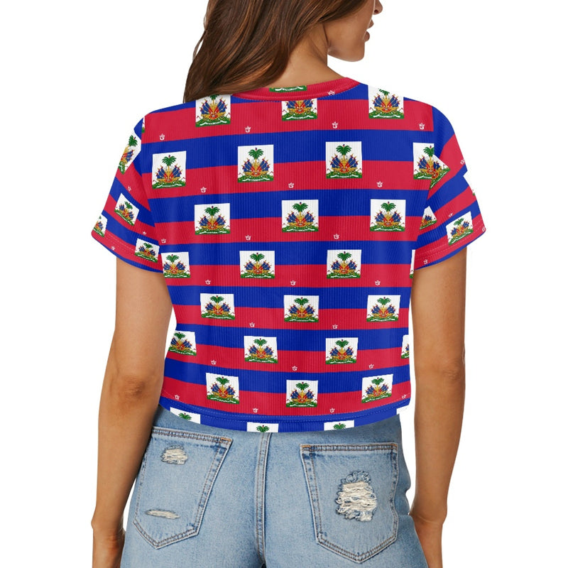 TMMG HAITI FLAG PLAID CROP TOP