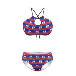 TMMG HAITI FLAG PLAID STRAPPY TWO-PIECE BIKINI SWIMSUIT