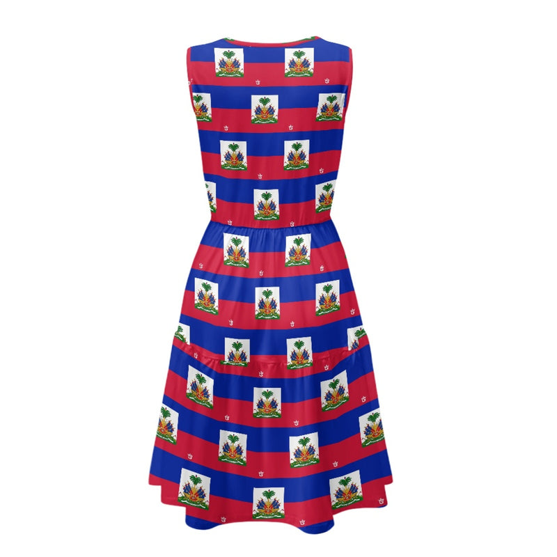 TMMG HAITI FLAG PLAID Women's Sleeveless Round Neck Patchwork Skirt