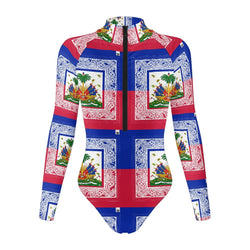 TMMG HAITI HAITIAN FLAG BANDANA Front Zip Long Sleeve Bodysuit