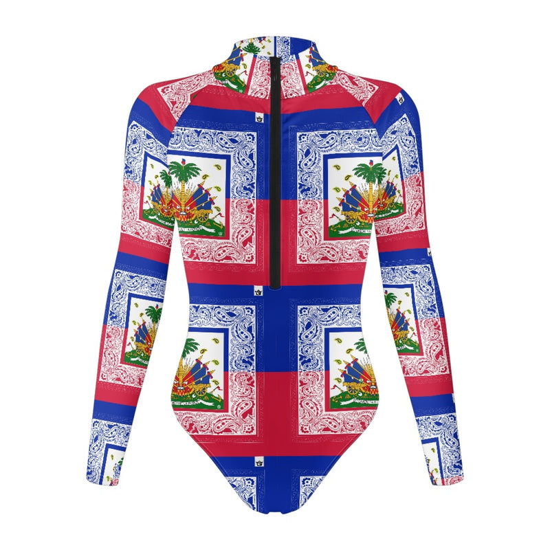 TMMG HAITI HAITIAN FLAG BANDANA Front Zip Long Sleeve Bodysuit