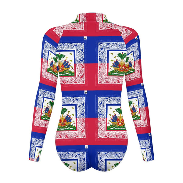TMMG HAITI HAITIAN FLAG BANDANA Front Zip Long Sleeve Bodysuit