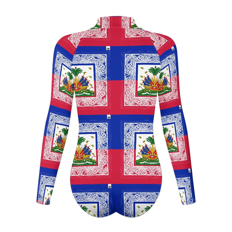 TMMG HAITI HAITIAN FLAG BANDANA Front Zip Long Sleeve Bodysuit