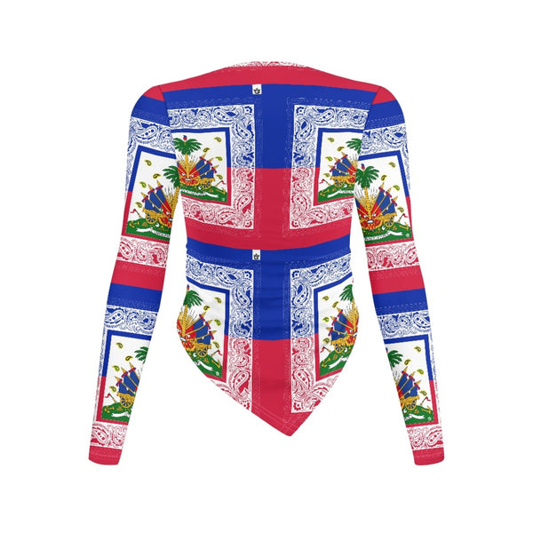 TMMG HAITI HAITIAN FLAG BANDANA Long-sleeved round neck irregular slim fit bottoming shirt