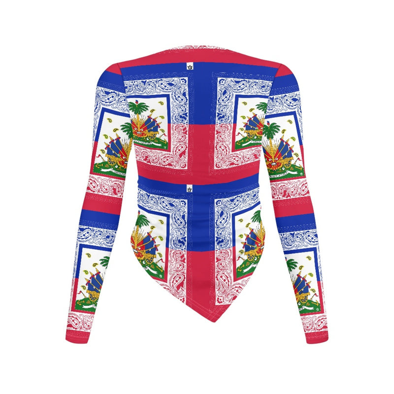 TMMG HAITI HAITIAN FLAG BANDANA Long-sleeved round neck irregular slim fit bottoming shirt
