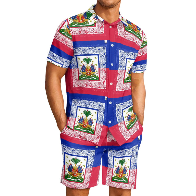 TMMG HAITI HAITIAN FLAG BANDANA PLAID PRINT MENS CABANA SET