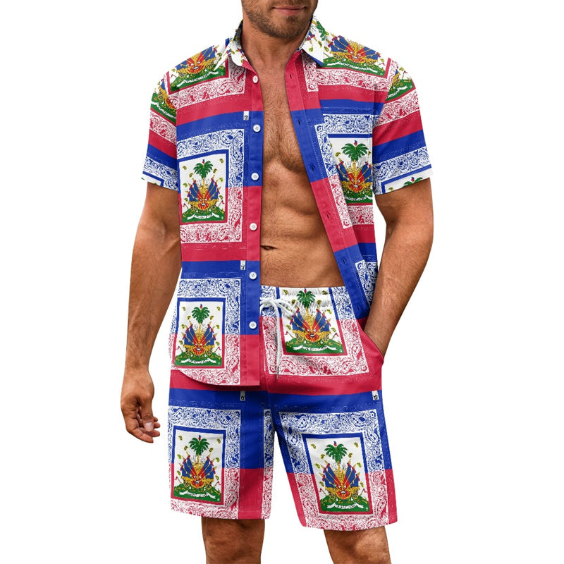 TMMG HAITI HAITIAN FLAG BANDANA PLAID PRINT MENS CABANA SET