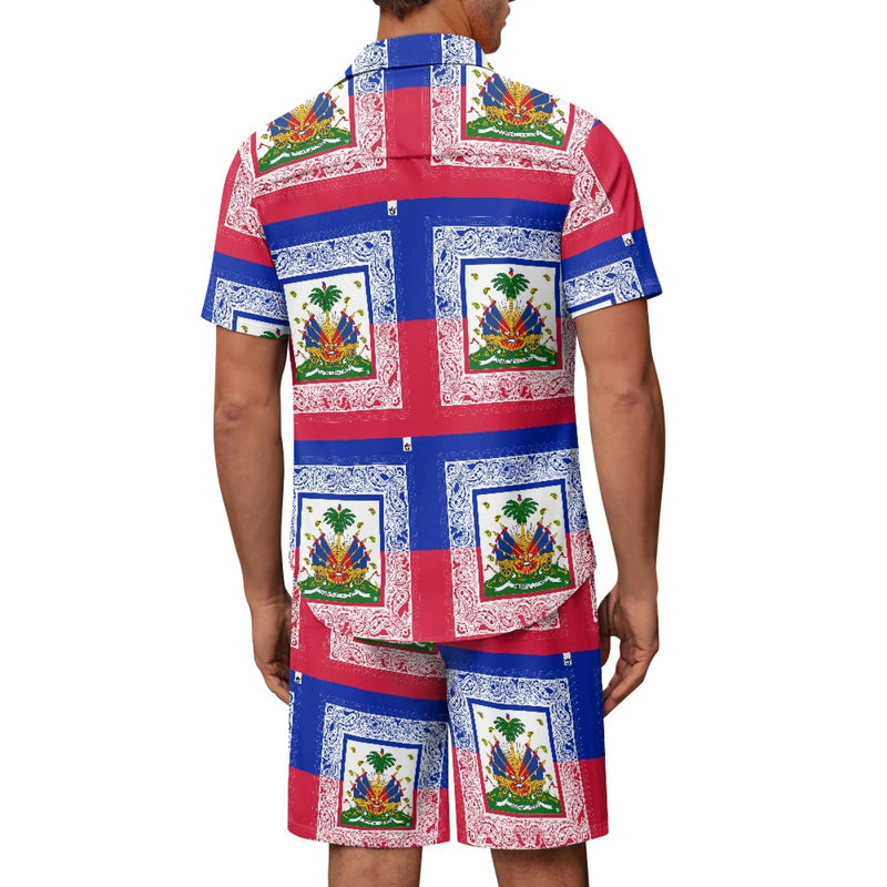 TMMG HAITI HAITIAN FLAG BANDANA PLAID PRINT MENS CABANA SET