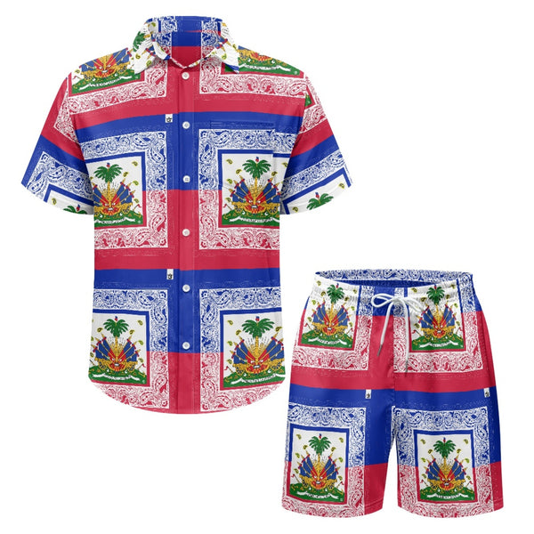 TMMG HAITI HAITIAN FLAG BANDANA PLAID PRINT MENS CABANA SET
