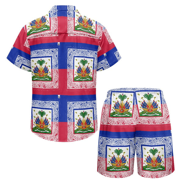 TMMG HAITI HAITIAN FLAG BANDANA PLAID PRINT MENS CABANA SET