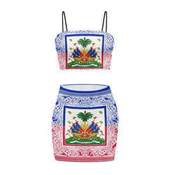 TMMG HAITI HAITIAN FLAG BANDANA TOP SKIRT SUIT