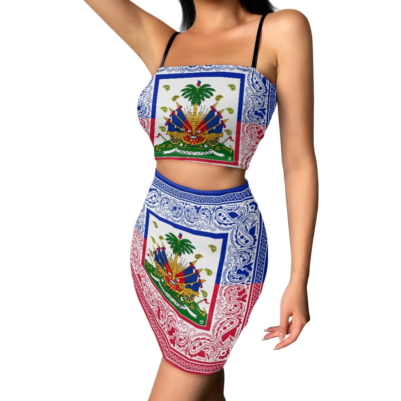 TMMG HAITI HAITIAN FLAG BANDANA TOP SKIRT SUIT