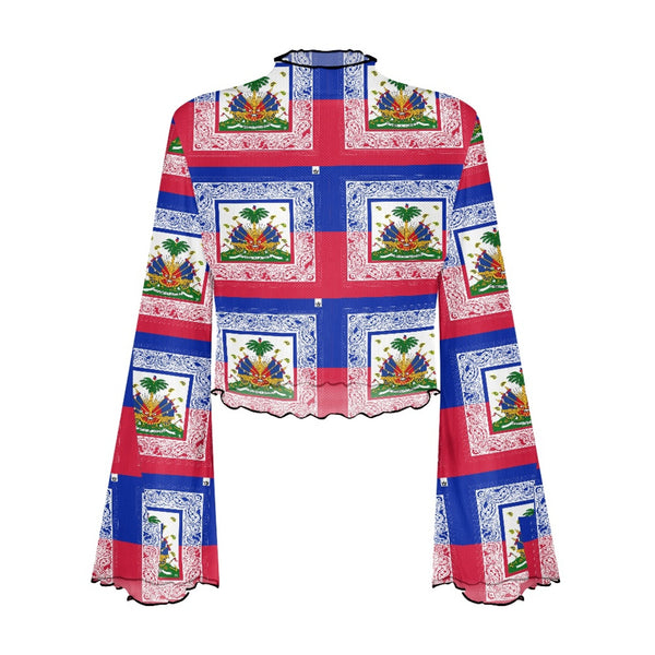 TMMG HAITI HAITIAN FLAG BANDANA Women's Bell Sleeve Blouse