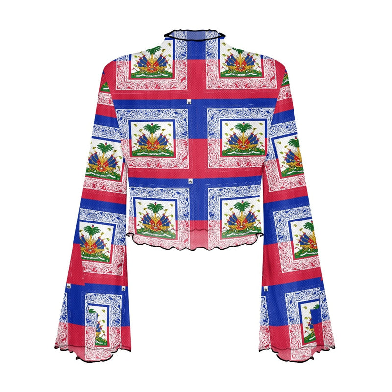 TMMG HAITI HAITIAN FLAG BANDANA Women's Bell Sleeve Blouse
