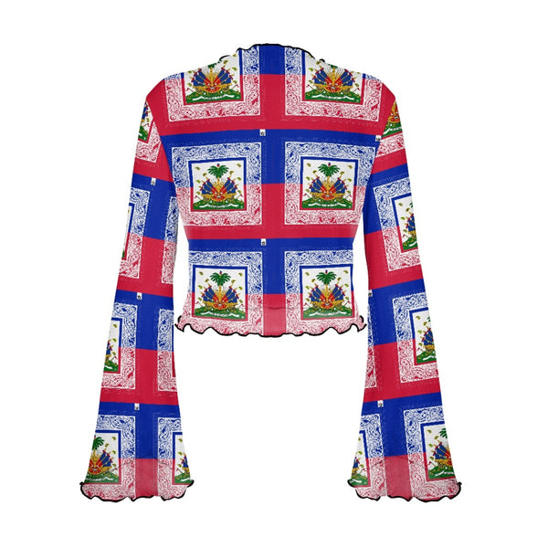 TMMG HAITI HAITIAN FLAG BANDANA Women's Bell Sleeve Blouse